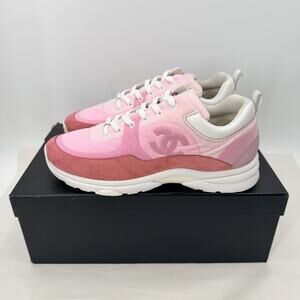 Chanel Pink Suede Calfskin & Nylon Sneakers G37137 Y55131 SIZE 46 US 13 MENS